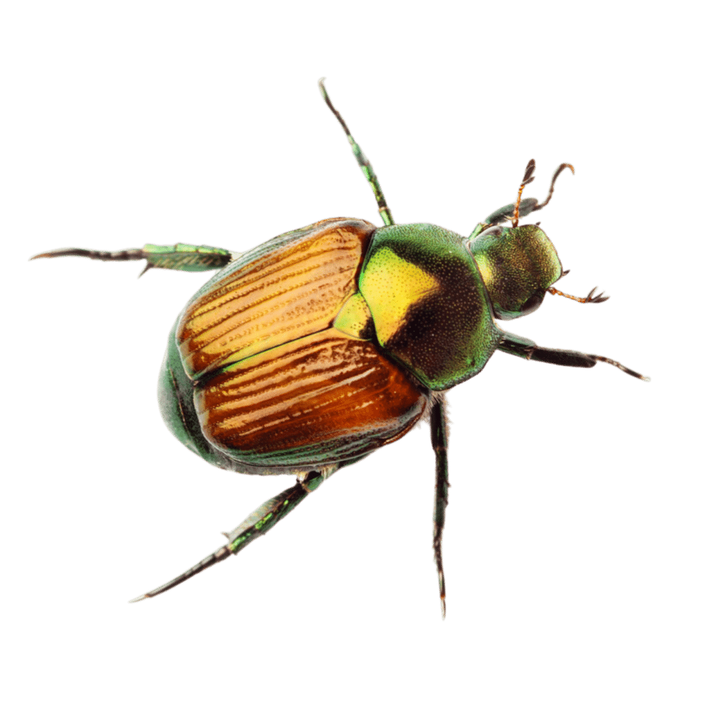 Macro Close-up Top View of a Japanese Beetle on White